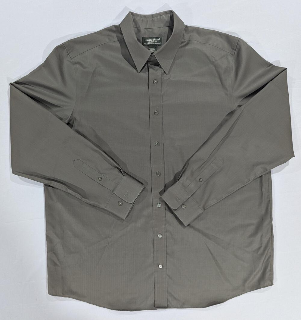 Eddie Bauer Shirt Mens XLT Gray Herringbone Long Sleeve Wrinkle Resistant Dress